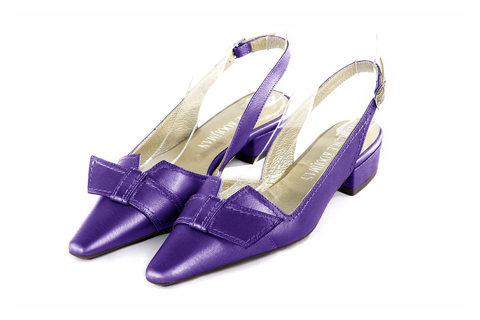French elegance and refinement for these amethyst purple dress slingback shoes, with a knot, 
                available in many subtle leather and colour combinations. The pretty French spirit of this beautiful pump will accompany your steps nicely and comfortably.
To be personalized or not, with your materials and colors.  
                Matching clutches for parties, ceremonies and weddings.   
                You can customize these shoes to perfectly match your tastes or needs, and have a unique model.  
                Choice of leathers, colours, knots and heels. 
                Wide range of materials and shades carefully chosen.  
                Rich collection of flat, low, mid and high heels.  
                Small and large shoe sizes - Florence KOOIJMAN